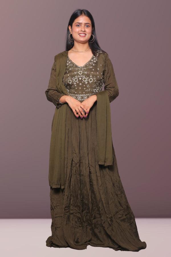 Olive Green Anarkali Gown