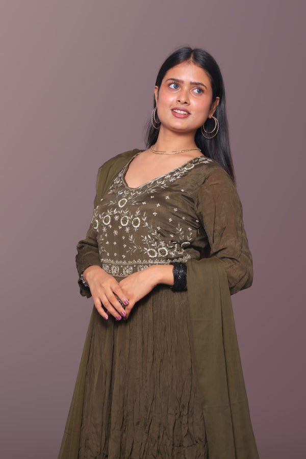 Olive Green Anarkali Gown