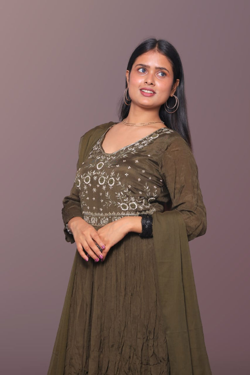 Olive Green Anarkali Gown