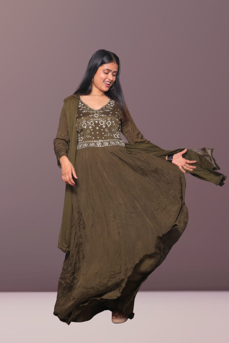 Olive Green Anarkali Gown